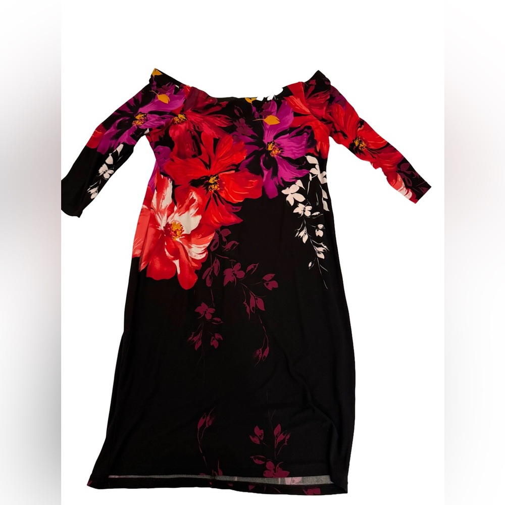VENUS Floral Long Sleeve Dress in Red and Purple